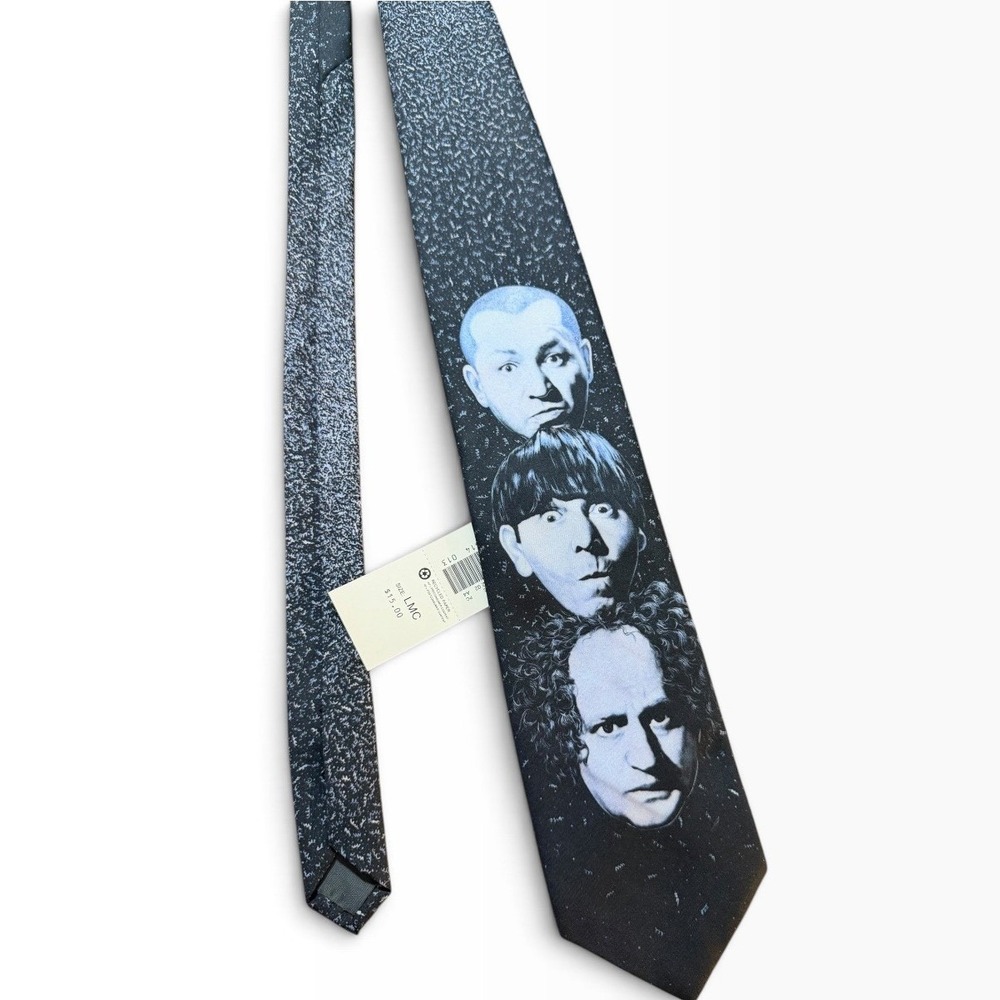 Vintage 1994 Ralph Marlin The Three Stooges Necktie NWT Larry Moe Curly Black